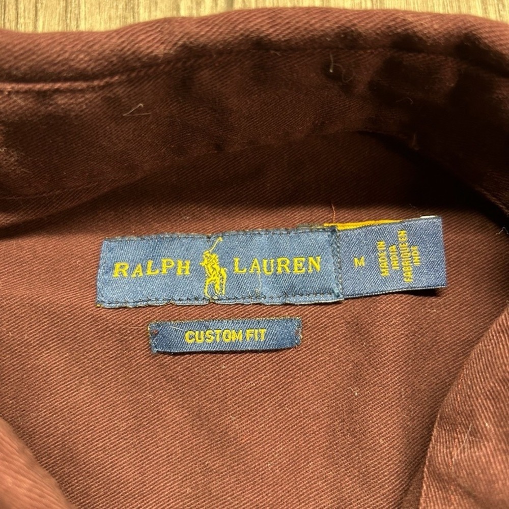 Ralph Lauren Mens Custom Fit Military Shirt Burgundy Space Patch Elbow Pads M - Picture 4 of 8